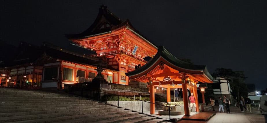Visiting shrines at night leads to a quieter visit. Night scene of Shinto Shrine